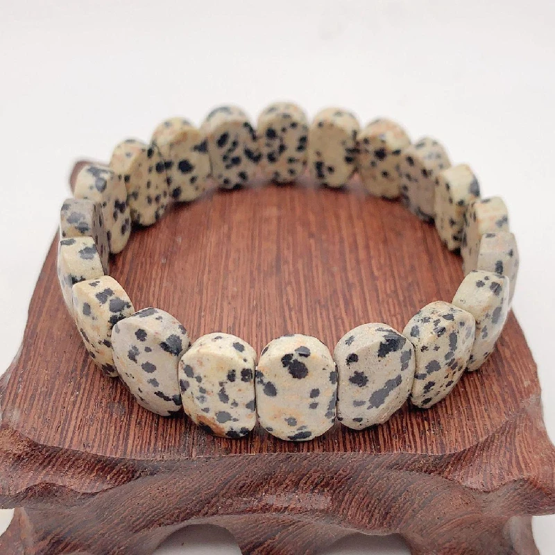 Natural Dalmatian Jasper Stone Bead Energy Bracelet Bangle for Gift 10x15mm thickness 6mm