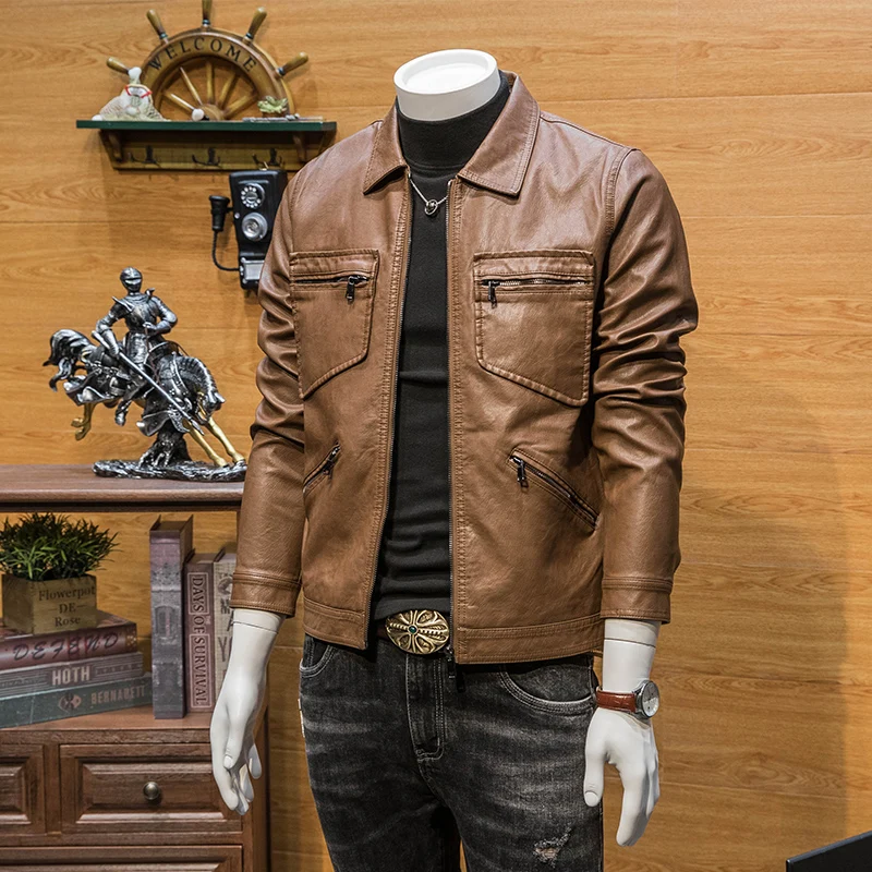 

2022 Spring Autumn Leather Jacket Casual Motorcycle PU Coat Faux Leather Jackets Mens Clothing Korean Hip Hop Streetwear W278