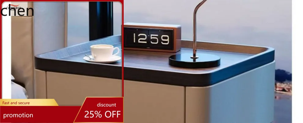 HT Solid Wood Storage Smart High-End Light Luxury Bedside Table Bedroom Nightstand Modern Home Simple with Password Lock