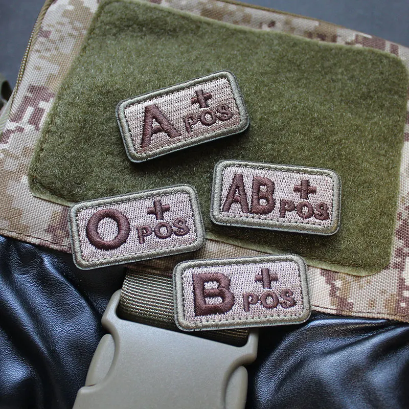 Blood Type Embroidered Patches A, B, O, AB, POS First Aid Badge Helmet Vest Sticker Military Tactical Bloodtypes for Clothes