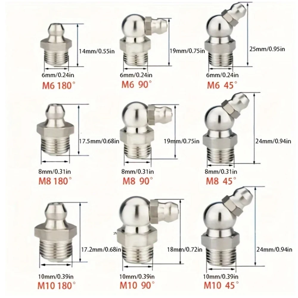 

Nickel Plated Butter Nozzle Gun Nozzle M6 M8 M10 M12 Truck Excavator Shovel Nozzle Straight Bend