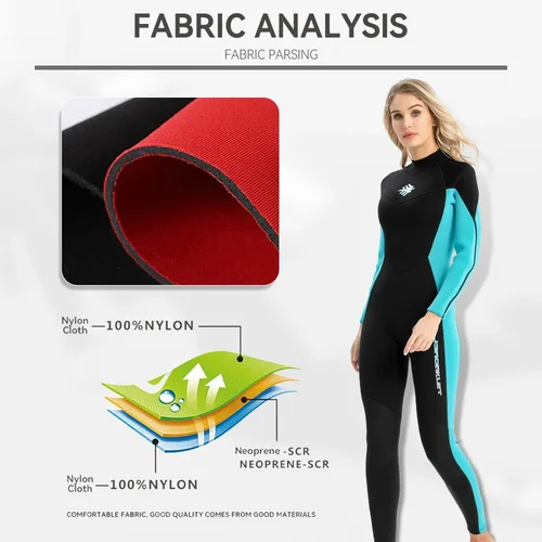 Imagen 2 del producto Traje de snorkel de neopreno de 3mm para mujer, traje de neopreno cálido antimedusas a prueba de frío de una pieza con cremallera trasera para nadar, surf a la deriva