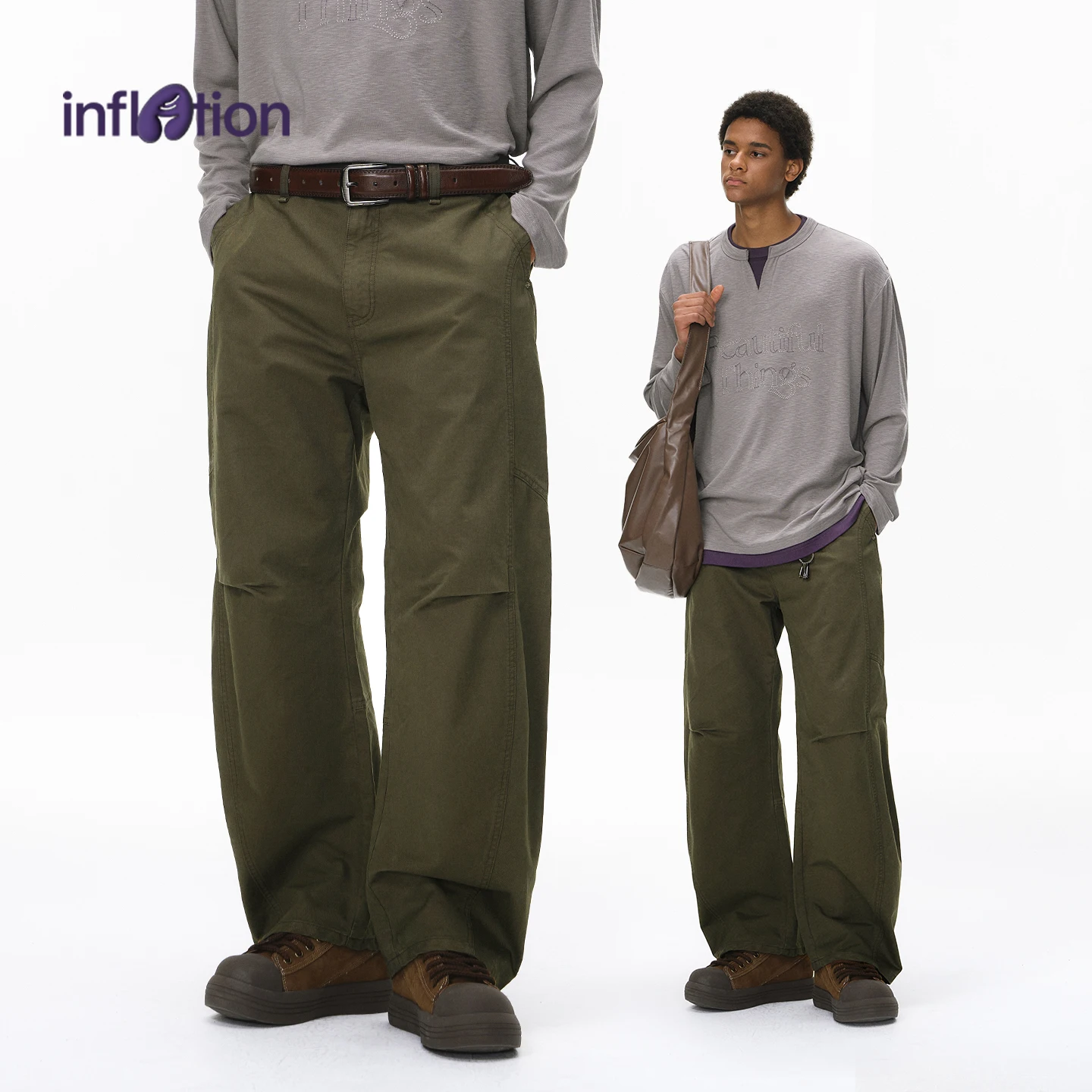 

INFLATION 2025 Autumn Men's Deconstructed Cargo Pants Vintage Pleated Wide Leg Streetwear Trousers Distressed Workwear Jeans