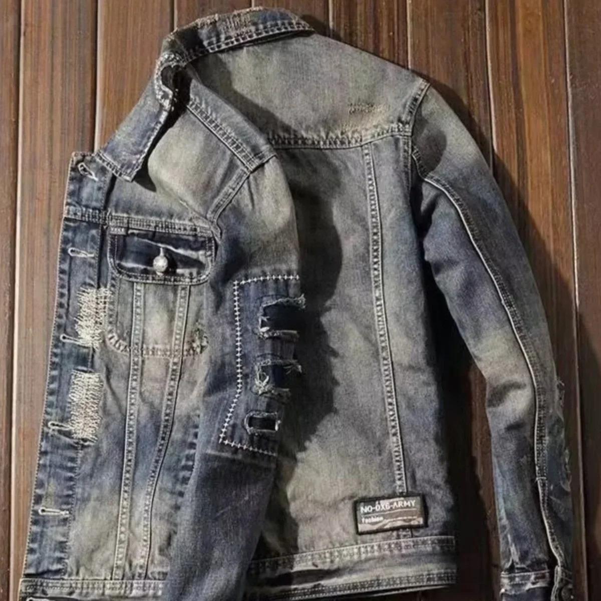 الرجعية الأمريكية الشارع الشهير نمط الرجال سليم صالح الدنيم سترة دراجة نارية ركوب عمال سترة عادية فضفاضة تناسب العلامة التجارية الصينية #2