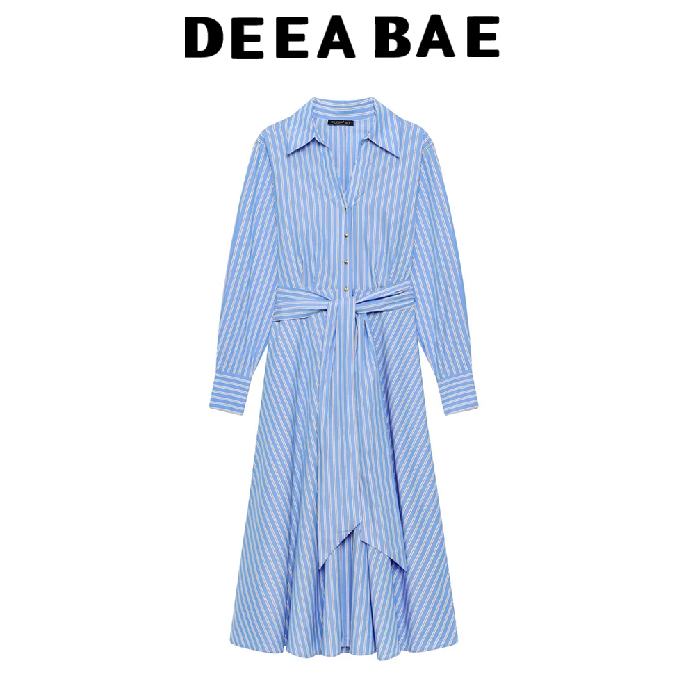 DEEABAE 2026 Frühling Neue Damenmode Einfaches Design Vielseitiges Hemdkleid Mittellanges Kleid