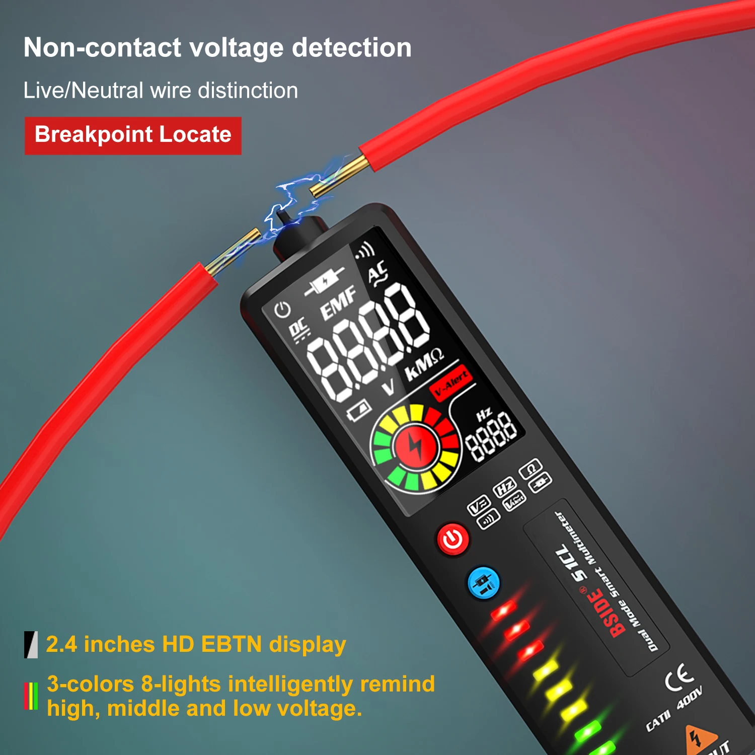 BSIDE 2.4’‘ LCD Voltage Detector Non-contact Circuit Volt Tester Pen Voltmeter NCV Socket Live Wire Check Hz Ohm Continuity