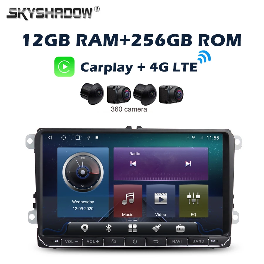 12G+256G 360 4G LTE Carplay Auto Android 14.0 IPS Car DVD Player GPS WIFI Bluetooth Radio For VW Polo Jetta Tiguan Passat CANBUS