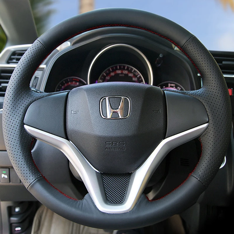 Customized Car Steering Wheel Braid Cover for Honda Fit Jazz 2016-2019 Microfiber Leather on Car Wheel Steering Car Interior