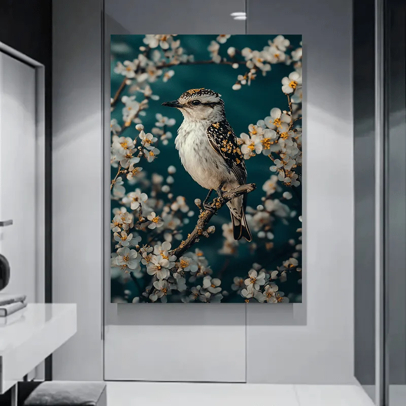 1 قطعة قماش بدون إطار جدار الفن قماش اللوحة الحديثة خمر الطيور وزهرة بيضاء فروع الحب طباعة مستوحاة من الطبيعة ، Waterproo #1