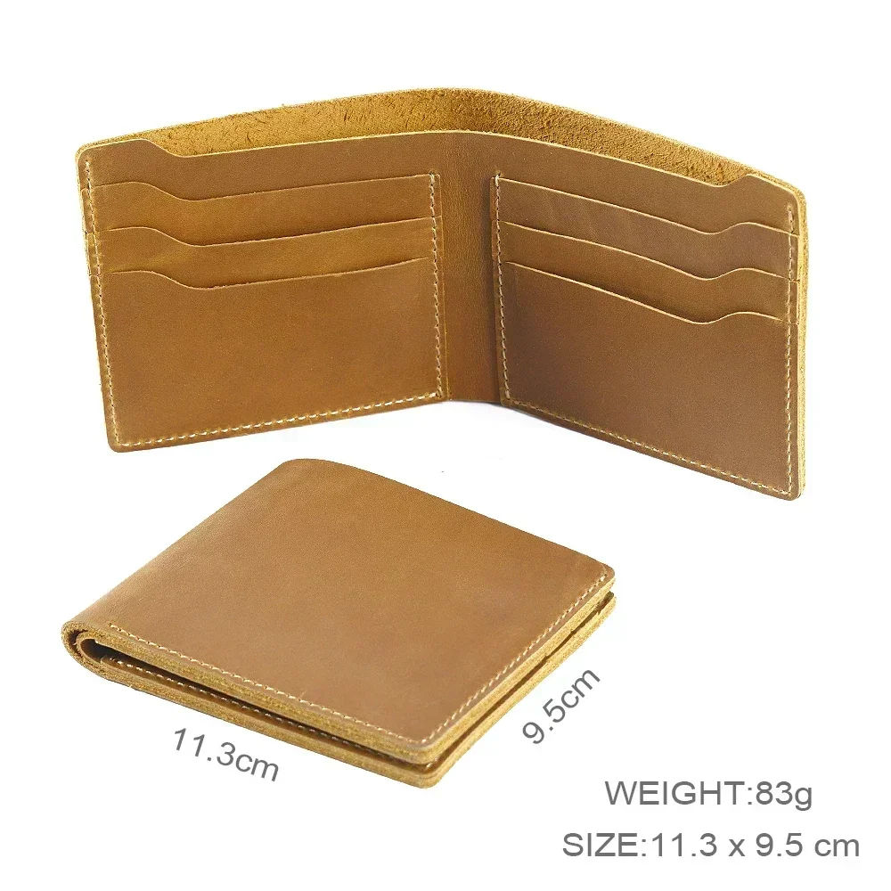 Genuine Crazy Horse Leather Short Wallets Bifold Purse Vintage Cowhide Clutch Men wallets Retro Coin Pocket Wallets Unisex