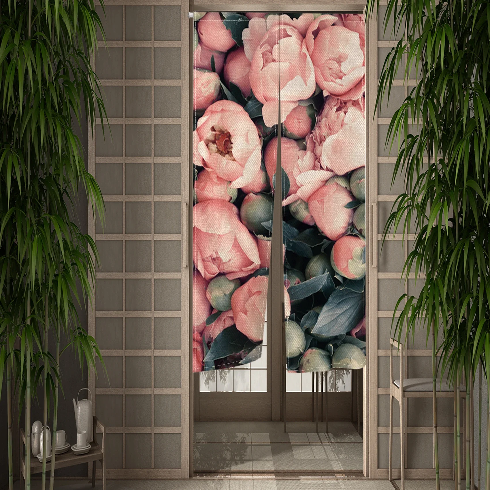 Japanese Flower Door Curtain Lilies Roses Sunflowers Ukiyo-e Noren Kitchen Partition Room Decoration Blocking Half Curtains