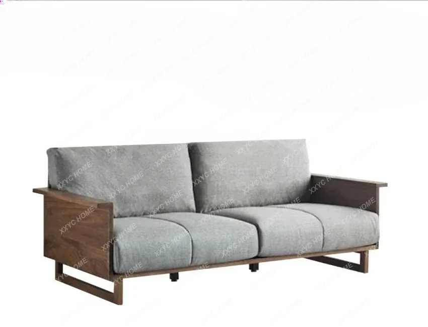 XX black walnut solid wood sofa living room wooden simple modern furniture small apartment fabric wood