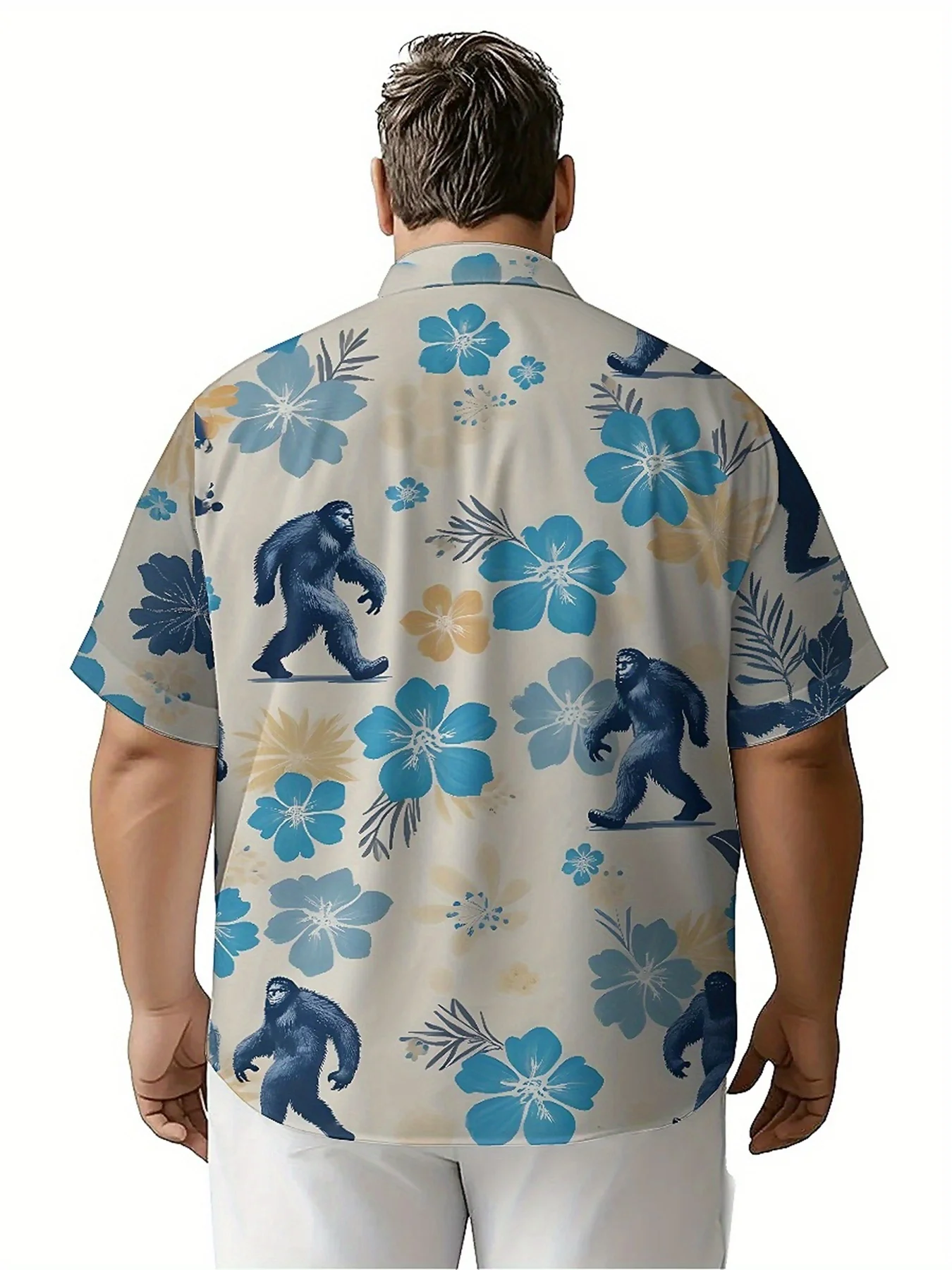 Camisas hawaianas de talla grande para hombre, estampado misterioso Sasquatch, camisas holgadas Unisex Aloha, ropa alternativa de verano