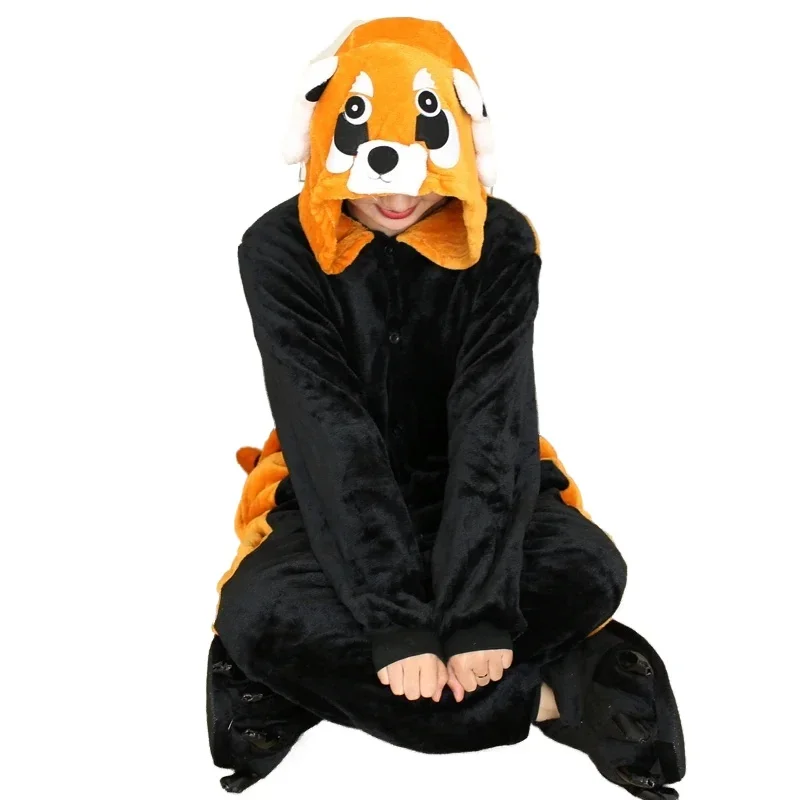 Raccoon Anime Cosplay Costumes Women Men Cartoon Jumpsuit Adults Flannel Hooded Pajamas Onesies For Halloween Christmas Party