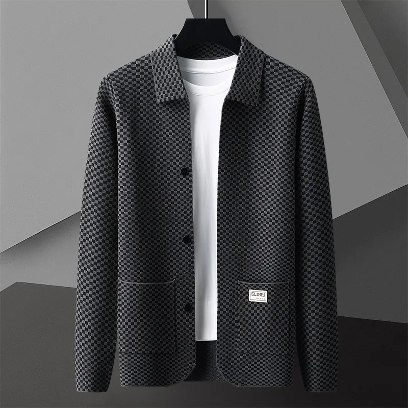 High end brand knitted cardigan men's coat  autumn winter new item European American luxury casual pocket men's sweater jacket