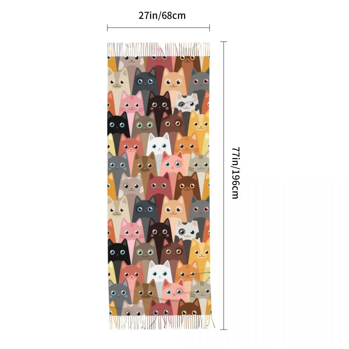 Autumn Winter Warm Scarves Cartoon Cute Cats Pattern Fashion Shawl Tassel Scarves Wrap Neck Headband Hijabs Stole