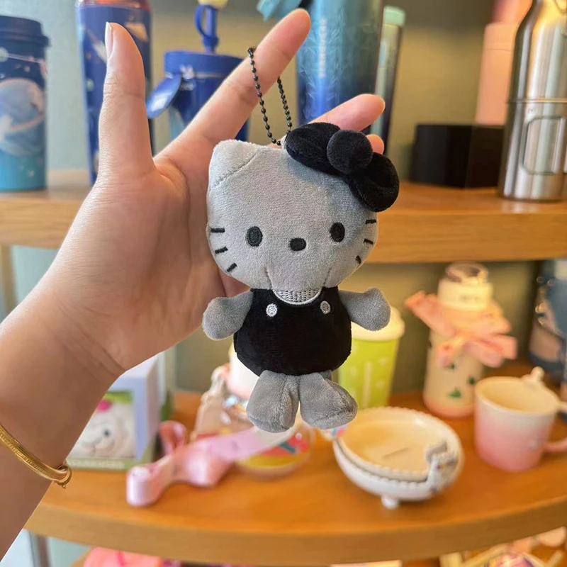 Sanrios – porte-clés en peluche gris charbon de bois Hellokittys, poupée suspendue, jouet pour sac à main, jouets de décoration, fourre-tout, accessoire cadeaux