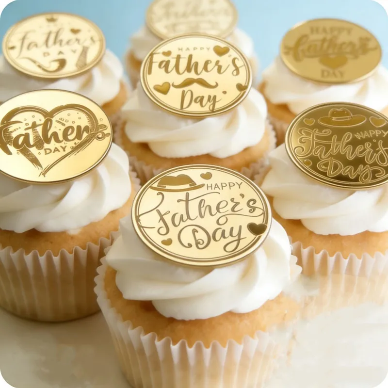 5CM Father's Day Birthday Cake Topper Decoration Gold Acrylic Happy DAD Cupcake Flag For Father's Day Party Cake Baking Supplies