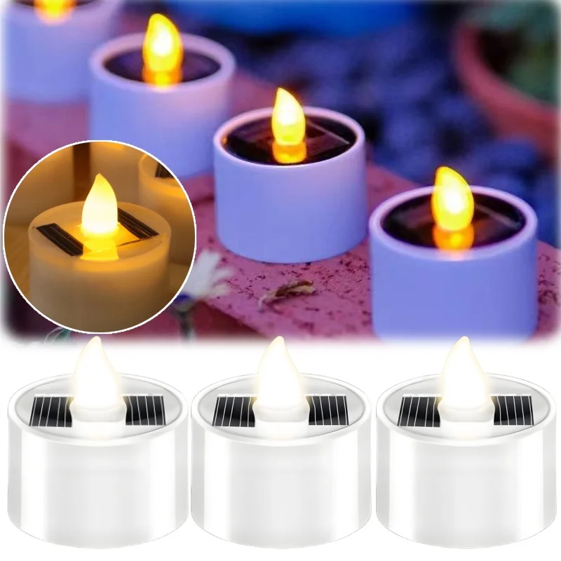 Reusable Solar Power Tea Lights Outdoor Candle Flameless Flicker Candle Light Solar Candle for Christmas Party Home Decor