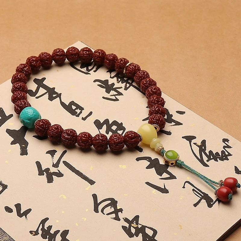 เบาะสร้อยลูกประคำเครื่องเขียนเนปาลห้ากลีบหกกลีบขนาดใหญ่ Vajra Bodhi สีแดงหนังเครื่องแปรงผู้ชาย string สตรี