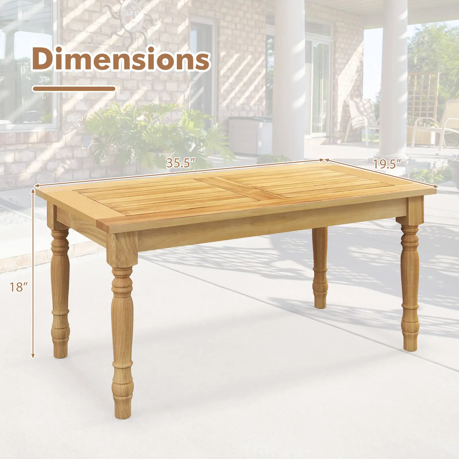 Patio Coffee Table with Solid Teak Wood Structure Slatted Tabletop for Backyard