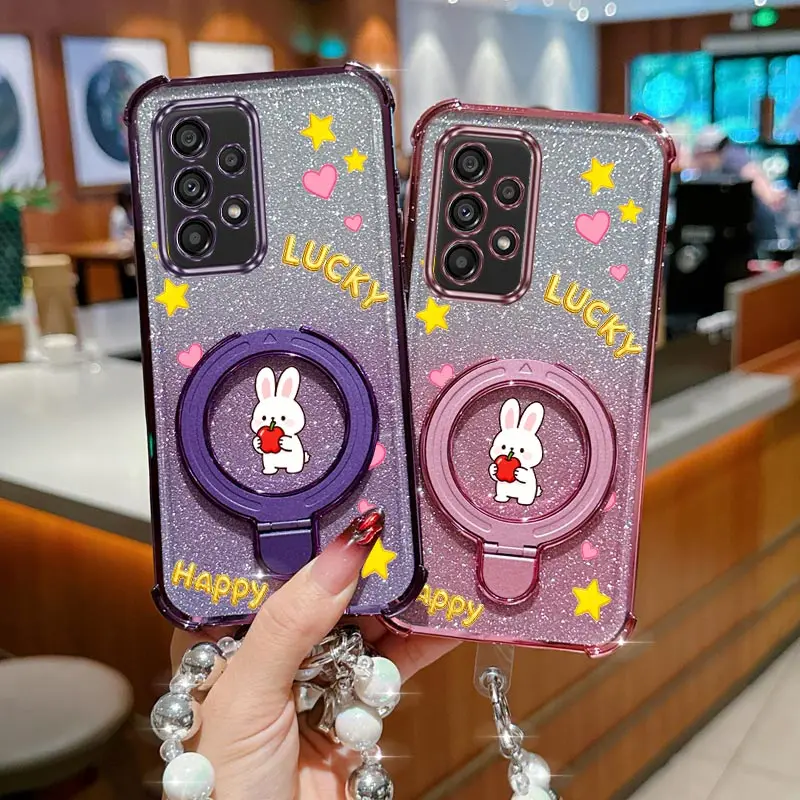 مجوهرات بريق أبل أرنب حامل هاتف حقيبة لهاتف سامسونج غالاكسي A13 A14 A15 A16 A24 A25 A34 A35 A36 A54 A55 A12 A22 4G 5G الظهر