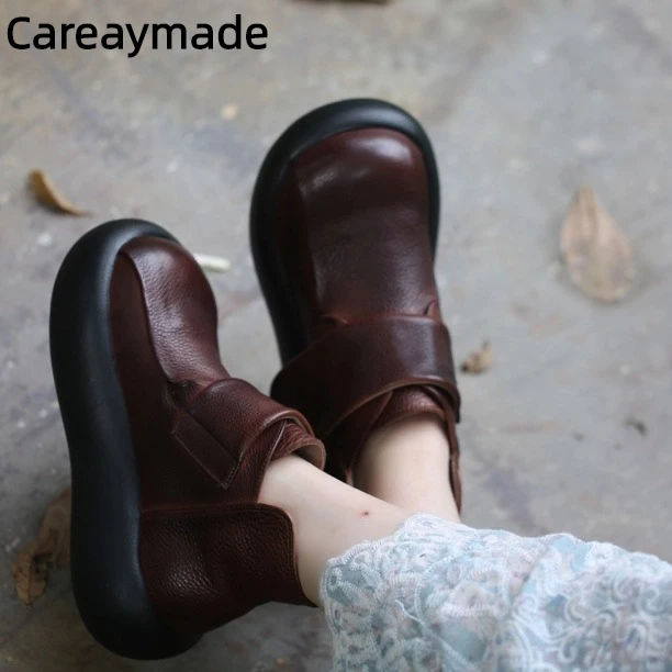

Careaymade-100% Genuine leather wider toe Casual women's single shoes,Handmade short boots ,winter thick sole warm ankle boots