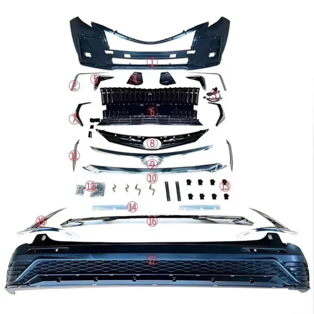 

Для Toyota Sienna модифицированный передний задний бампер, гриль, маска, полоса, противотуманная фара, рамка дневных ходовых огней в сборе, комплект кузова