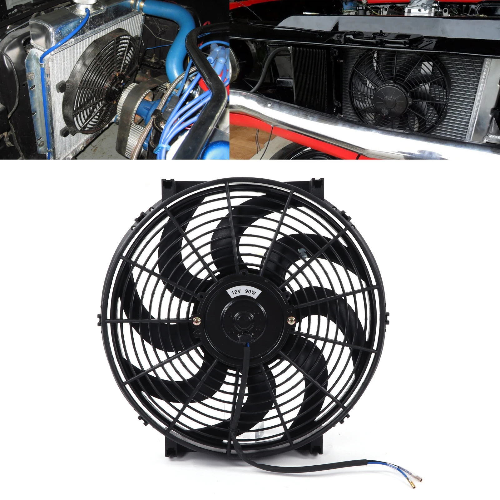 14in مشعاع كهربي مروحة التبريد تصاعد عدة 12 فولت 90 واط سليم مروحة دفع سحب مشعاع كهربي مروحة التبريد مروحة مشعاع