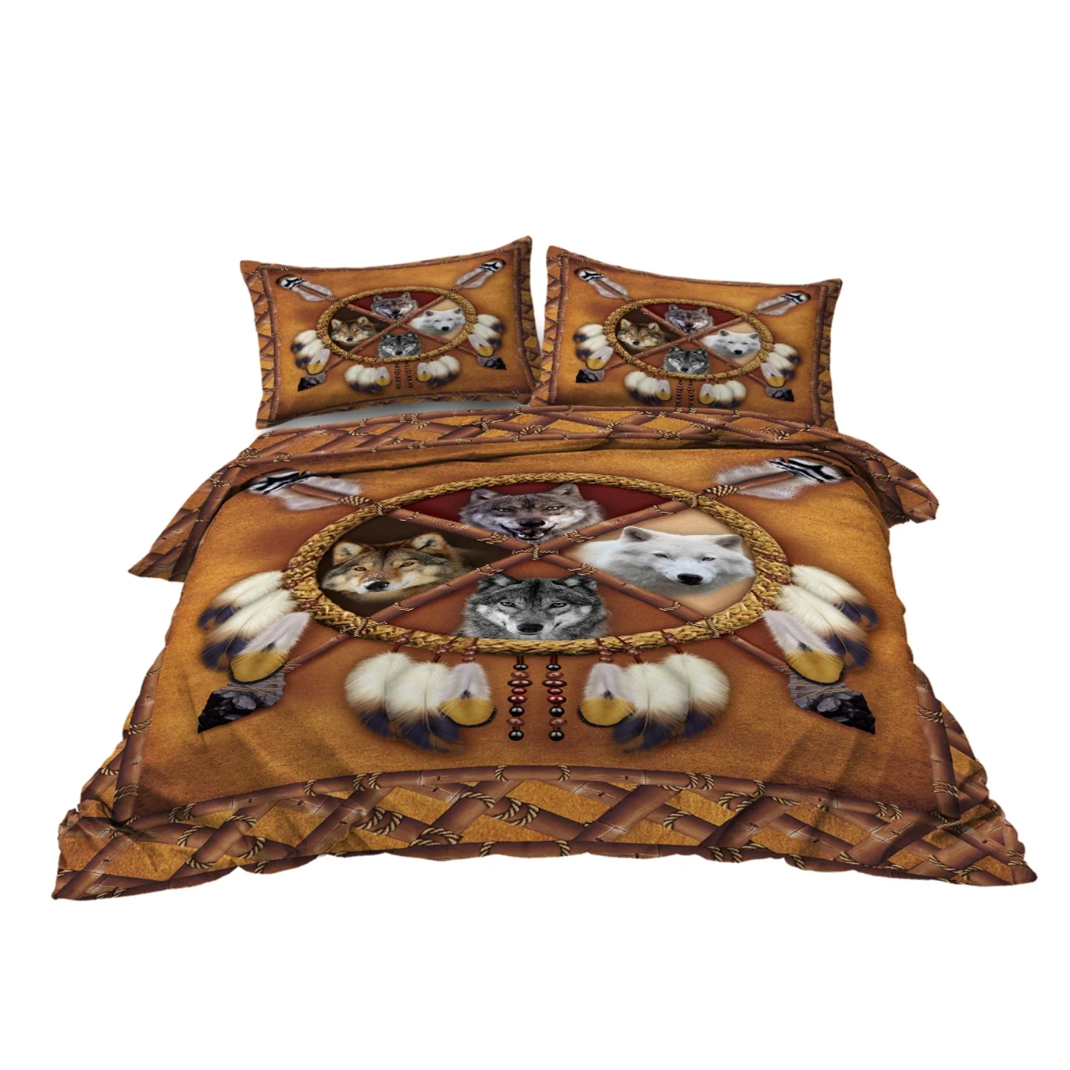 Stunning 3-Piece Bedding Set with Four Wolves, Two Pillow Shams - Cozy Nights Family Bed Decorative Duvet Cover - Perfect Home D