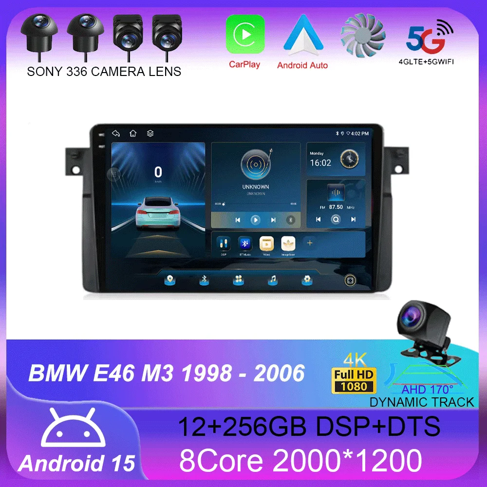 

Android 15 Carplay Car Radio For BMW E46 M3 1998 1999 2000 2001 - 2006 Navigation GPS Multimedia Player stereo wifi+4G BT 2 DIN