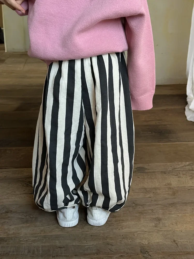 Children Stripe Lantern Pants Autumn Winter New Korean Boy Girl Carrot Pants Trousers Simple 2024 Kids Elastic Waist