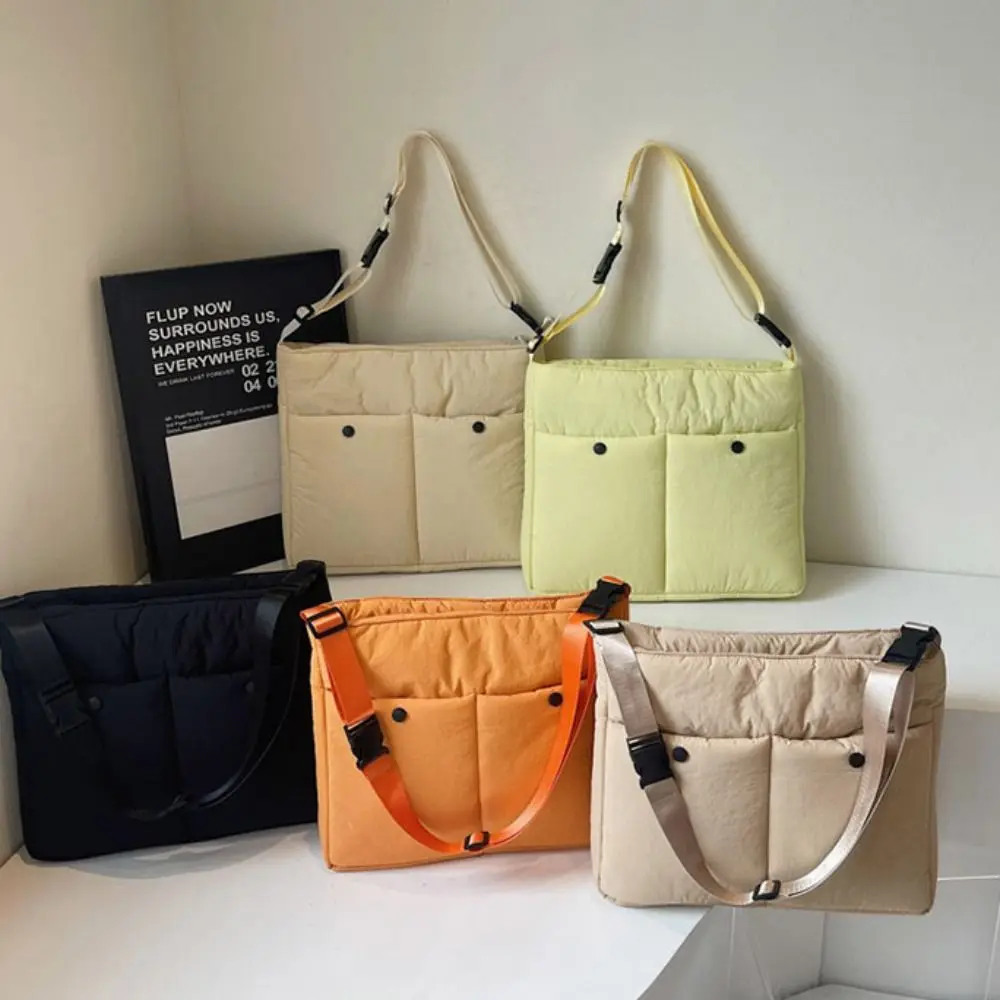 

Cute Down Space Cotton Crossbody Bag Tote Bag Large Capacity Korean Shoulder Bag Solid Color Square Bag Laptop Bag Girls
