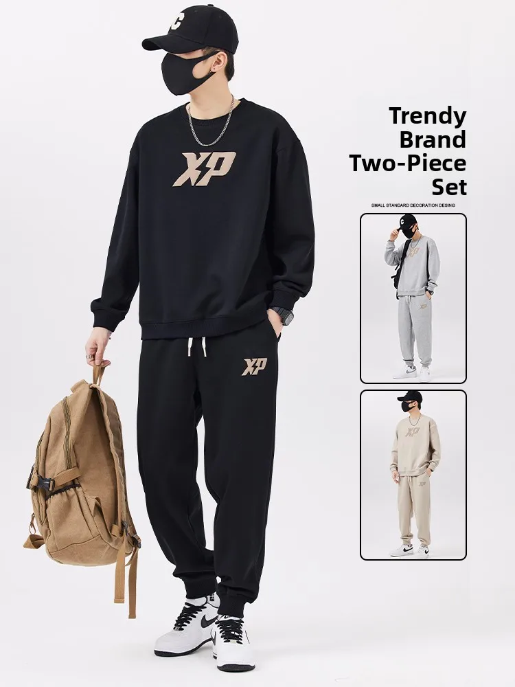 

Мужской повседневный комплект свободного кроя: удобные брюки-девятки в американском стиле, осенняя коллекция, брендовая уличная одежда