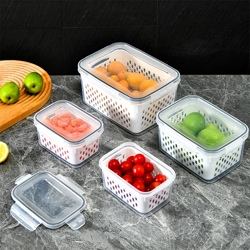 Vegetables Sealed Keeper Fresh Storage Box Refrigerator Fruit Drain Crisper Kitchen Strainers Container Storage Box