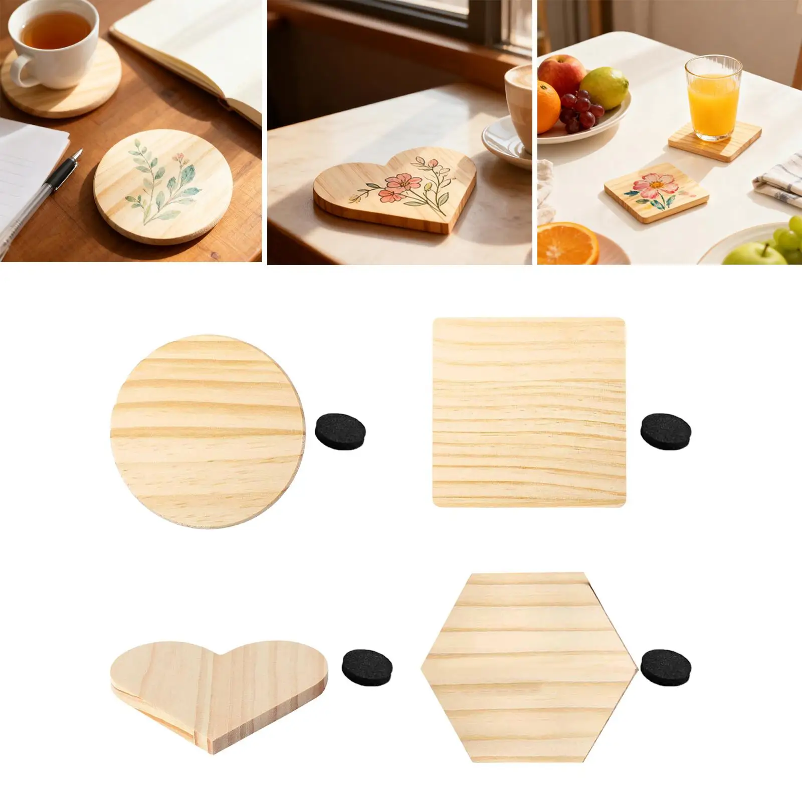 8 قطعة الوقايات الخشبية غير المكتملة متعددة الاستخدامات القواطع الخشبية حماية الطاولة مع منصات عدم الانزلاق الوقايات الخشبية الفارغة للنقش #4