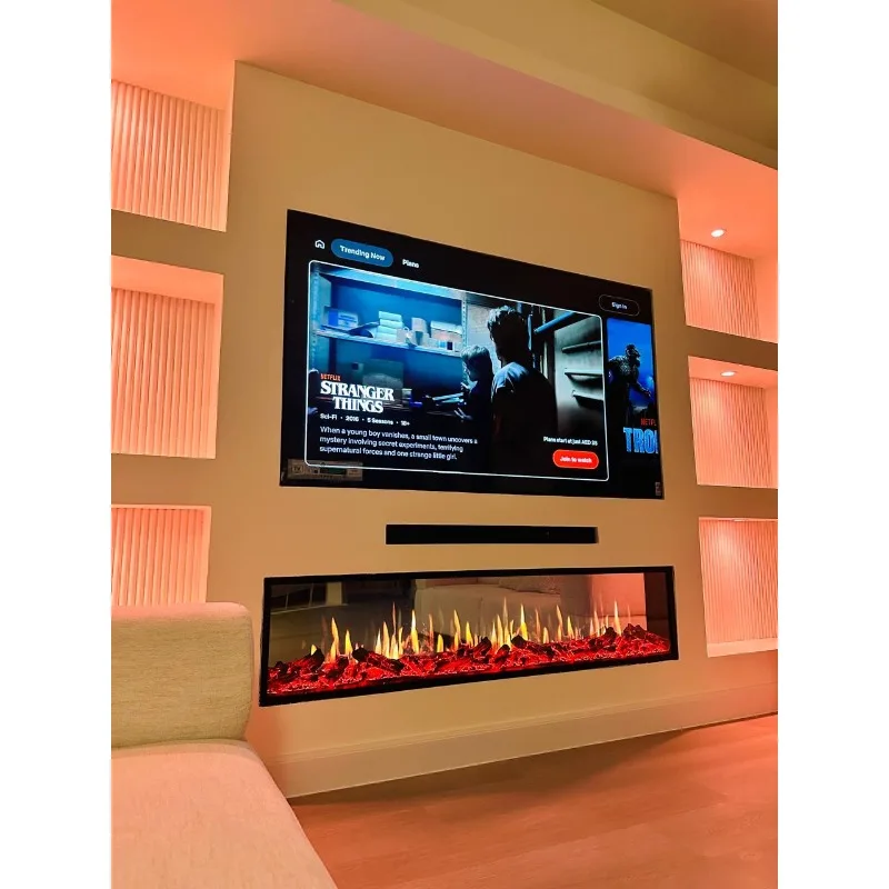 ZEGEM Modern Insert LCD Electric Fireplace Real Fire Simulation Remote Control Overheating Protection Glass 750/1500W