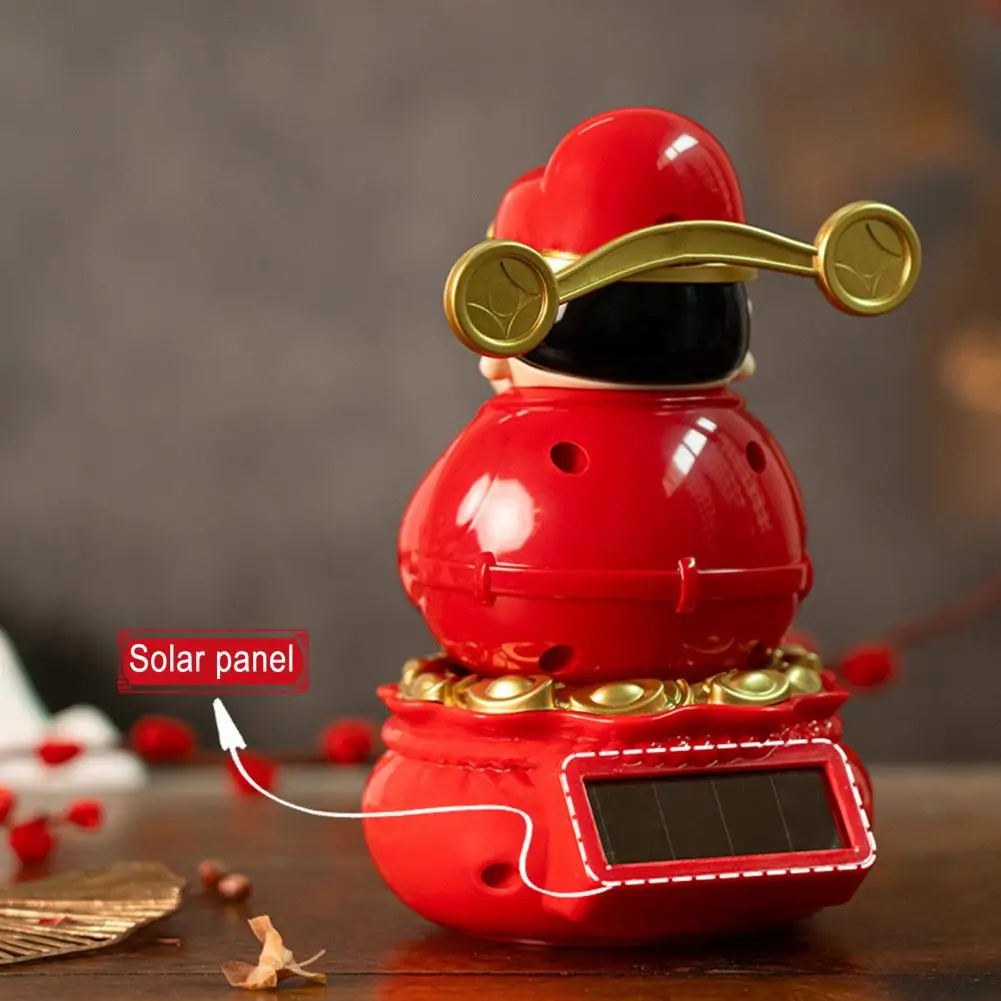 Lucky Wealth God Figurine Wealth God Ornament God of Wealth Figurine Statue Solar-powered Fortune Ornament Golden for Chinese