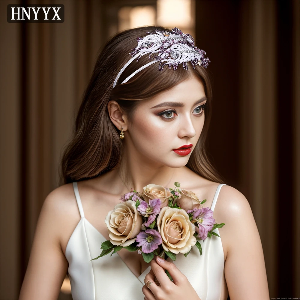 

HNYYX Elegant Women's Hair Accessories Purple Rhinestone Wedding Headwear Handmade Beaded Headband Girls Headpiece Gift A212