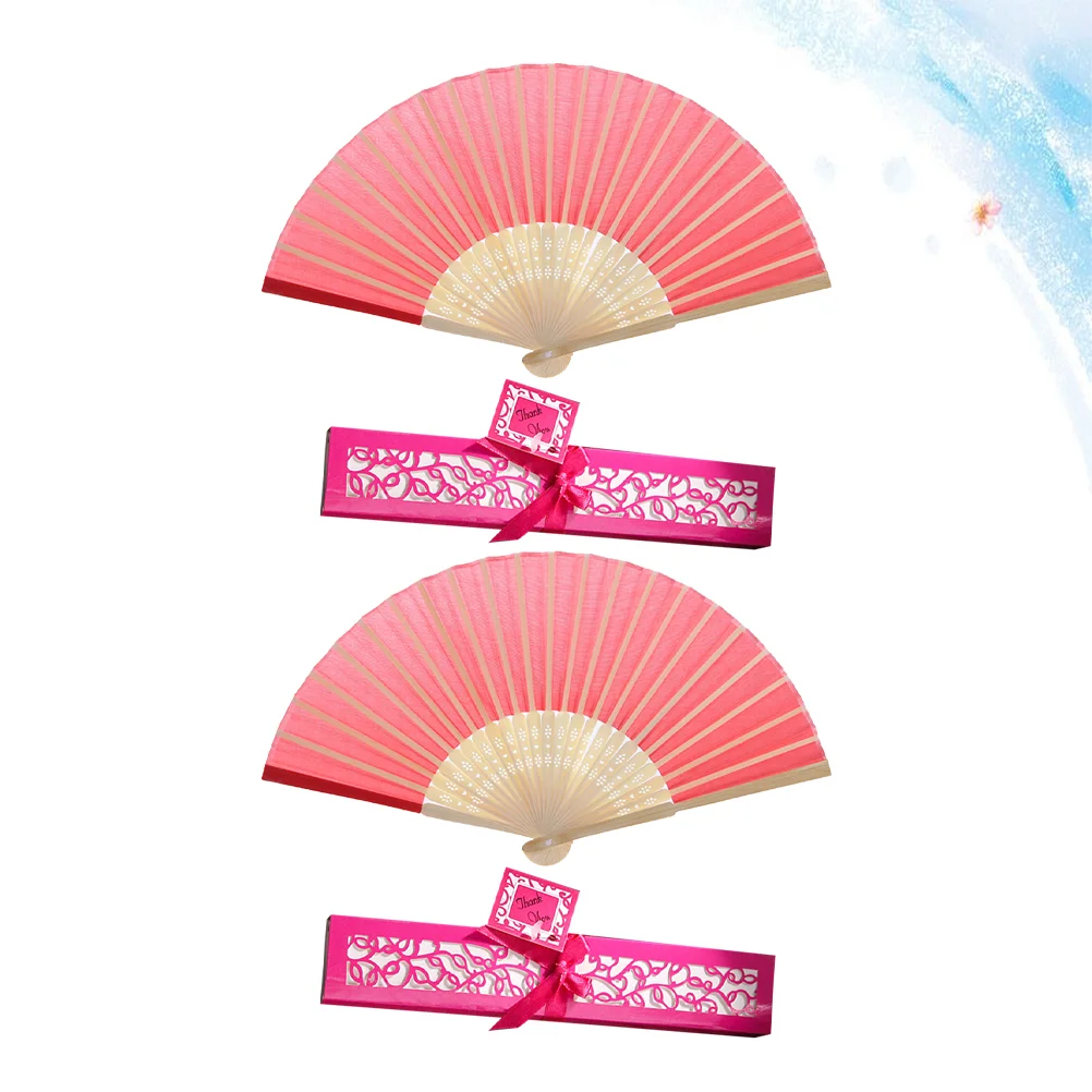 2pcs Classic Folding Fans Delicate Chinese Style Fan Bamboo Framework Fan with Box for Women (Rosy) Foldable Fan