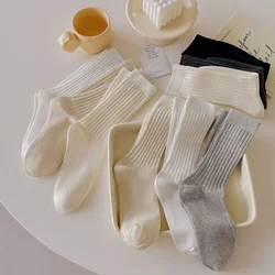 Vrouwen Sokken Casual Mode Effen Kleur Zwart Wit Grijs Lange Sokken Vrouwen Gebreide Katoenen Harajuku Streetwear Midden Buis Sokken