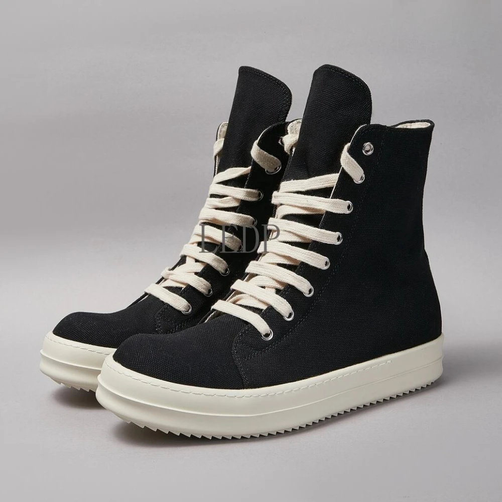 

Brand Men's Casual Shoes Wearing In Spring And Autumn O-wen Women's Black Toe Keeps Opening Canvas High Top Zipper Flat Sneakers