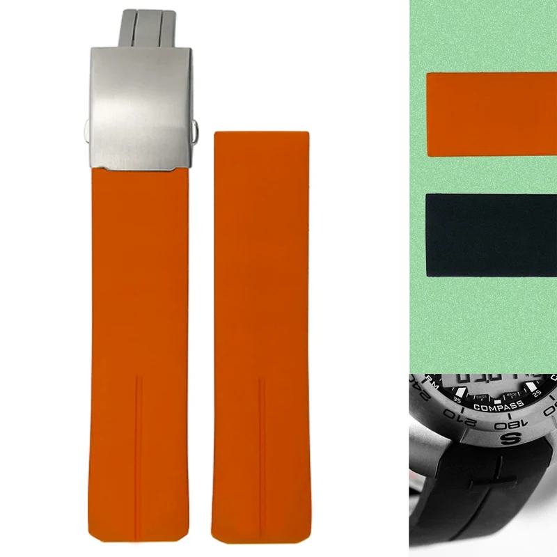Silicone Rubber Strap For Tissot TOUCH COLLECTION EXPERT SOLAR Series T091T013 T081 Black Orange Men's Watch Bracelet 20mm 21mm