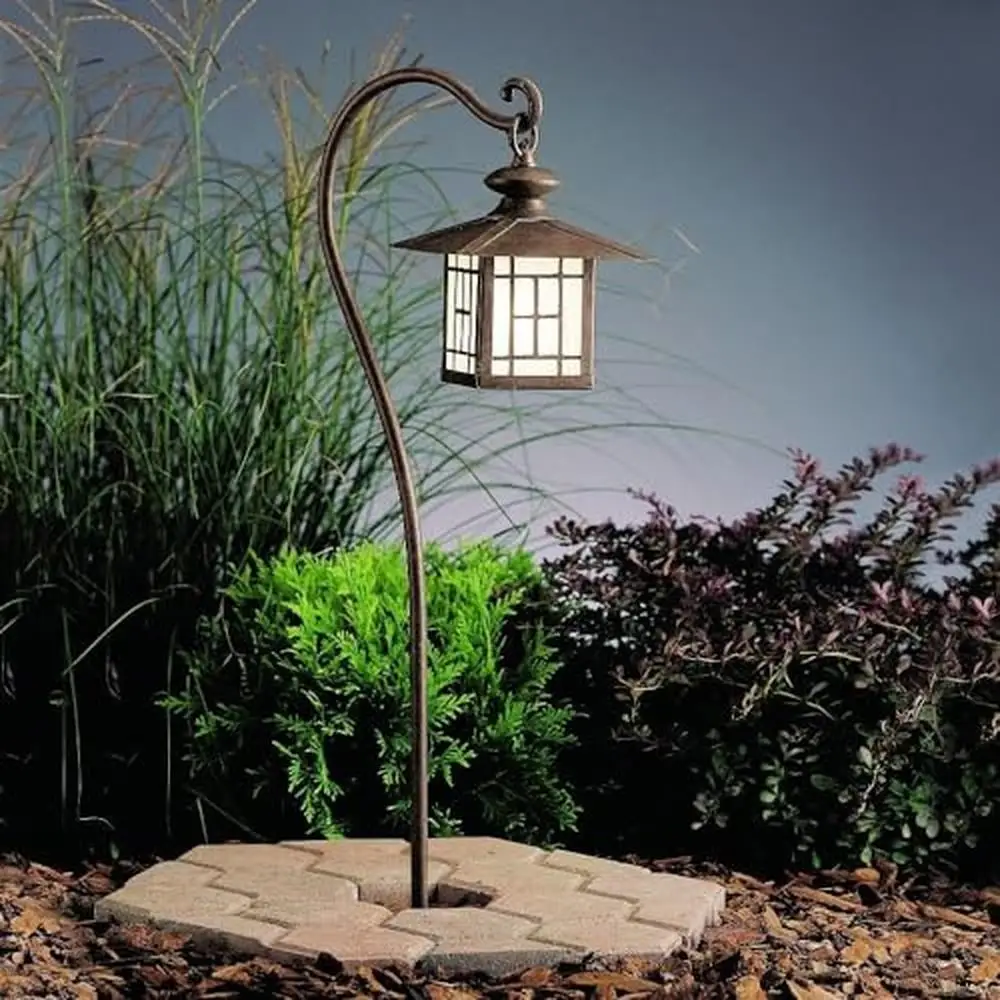 12V Patina Bronze Mission Path & Spread Light Fixture Satin Etched Glass Wet Location Brass Construction Bulb Included