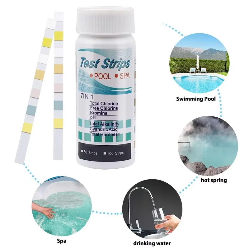 Papel de Teste de PH para Piscina 7 em 1, Teste de Cloro, Valor de PH, Alcalinidade, Dureza, Testador de PH, Limpador de Piscina da BeBosLook