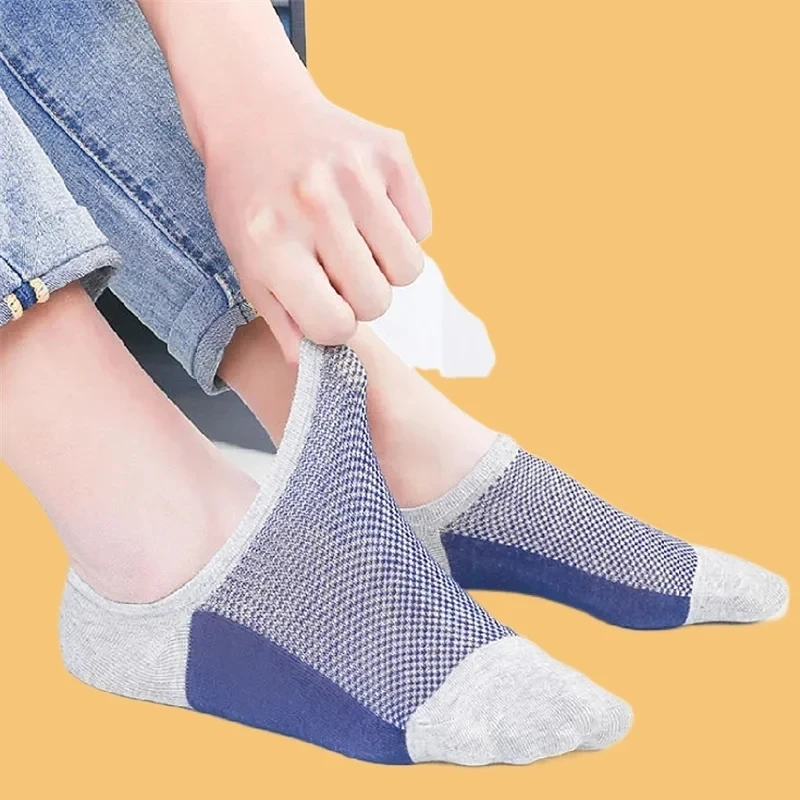 5 Pairs Male Sweat-absorbent Silicone Fashion Cotton Socks Men Invisible Socks New Men High Quality Mesh Breathable Short Socks