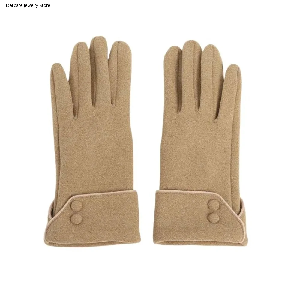 Elegant Button Winter Gloves Fleece Full Finger Women Gloves Warm Anti Cold Cycling Mittens Outdoor