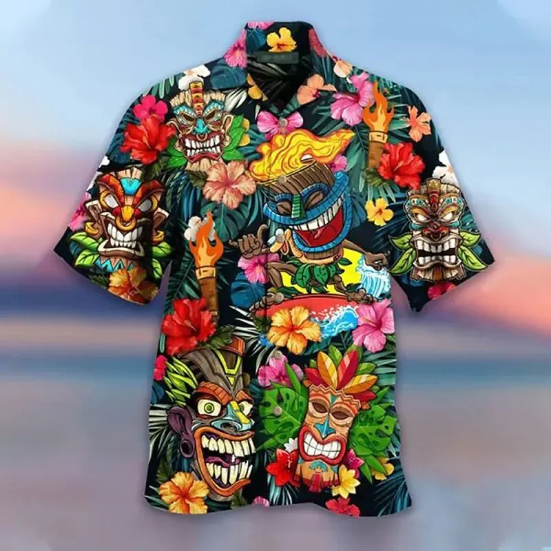 Summer New 3D Print Men\'s Shirts Cartoon Funny Hawaiian Shirts Cuban Collar  Beach Vacation Top Men Women Short Sleeves Shirts