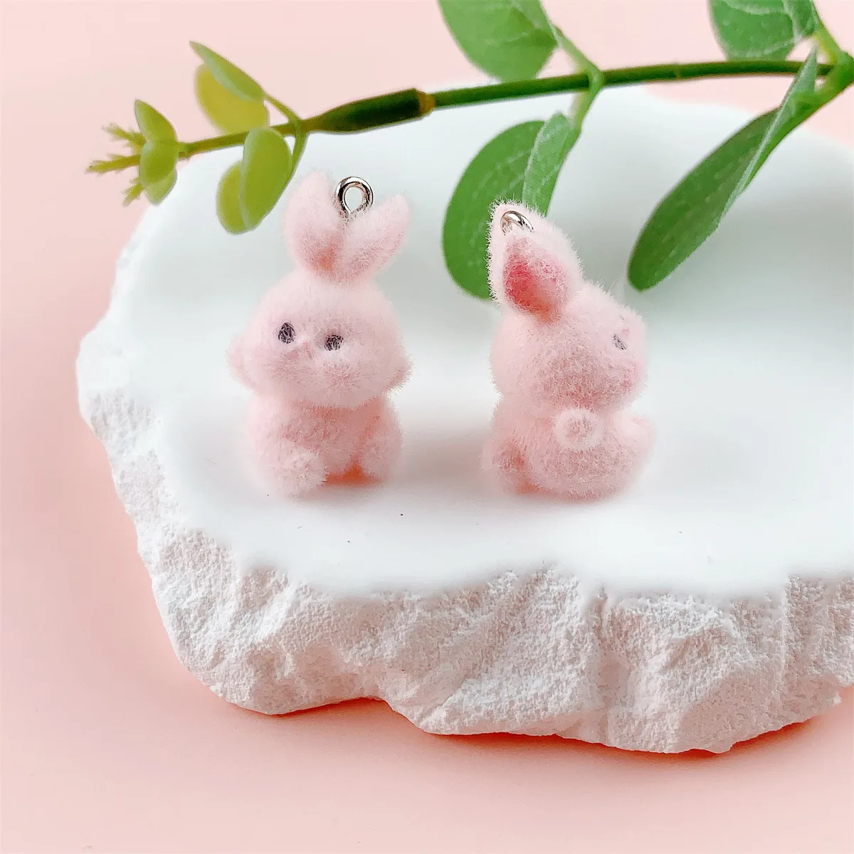 20Pcs 3D Cute Colorful Bunny Charms Plush Mini Animal Rabbit Pendant For Phone Bag Keychain Earrings DIY Crafts Jewelry Make