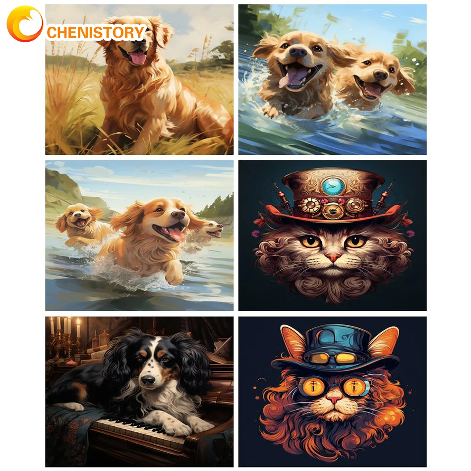 

CHENISTORY Painting By Numbers Animal Dog 40x50cm With Framed On Canvas Acrylic Paint For Adults DIY Kits Oil Picture By Numbers